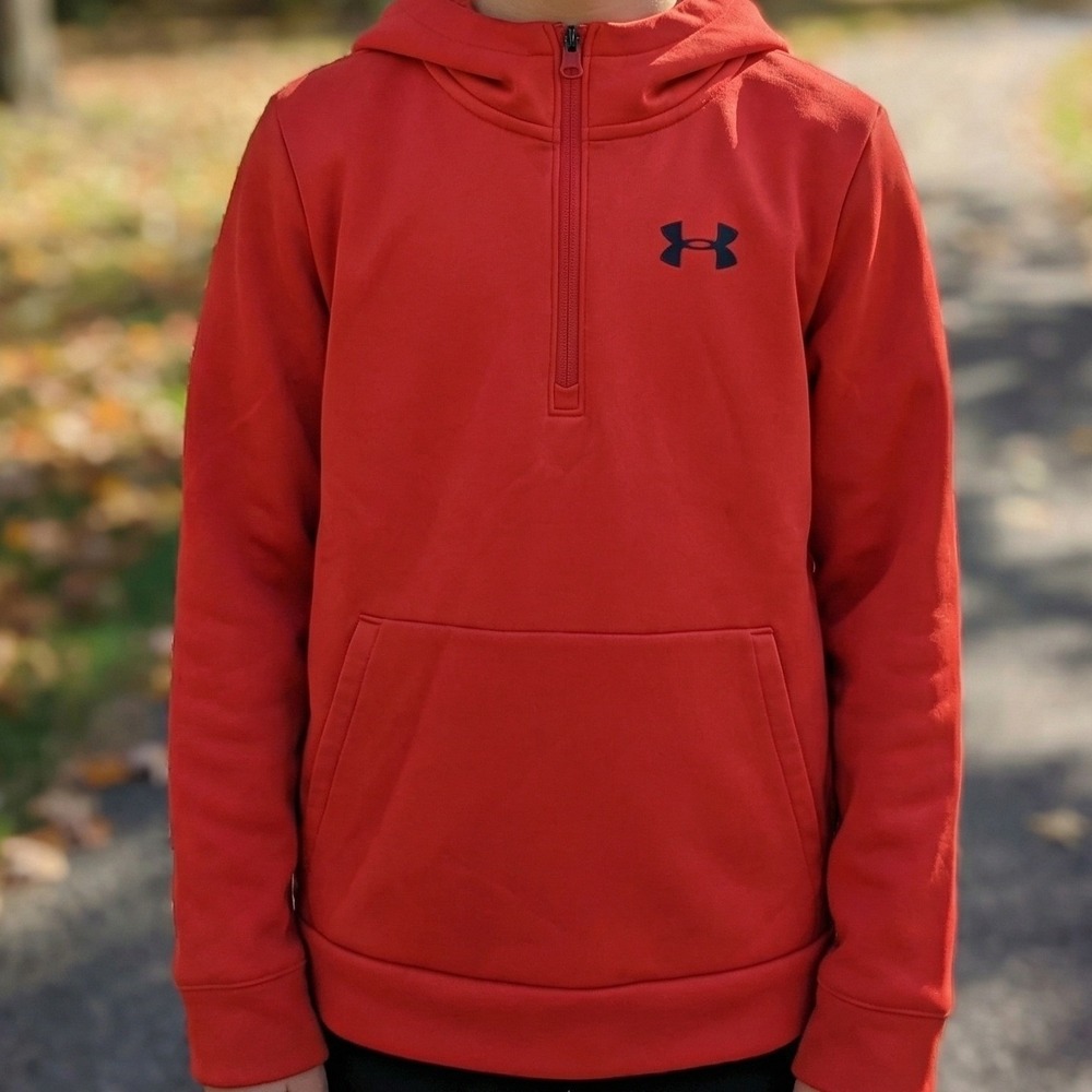 Under Armour Kids Red Armour Fleece Quarter Zip Hoodie Pullover Logo 4285